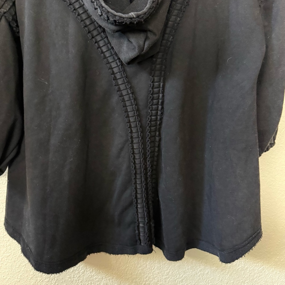 POL Black Thick Knit Hooded 3/4 Quarter Sleeve Sweatshirt Medium - Picture 8 of 11